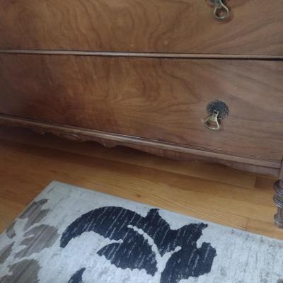 Antique Flame Mahogany Four Over Two Chest of Drawers with Swivel Mirror