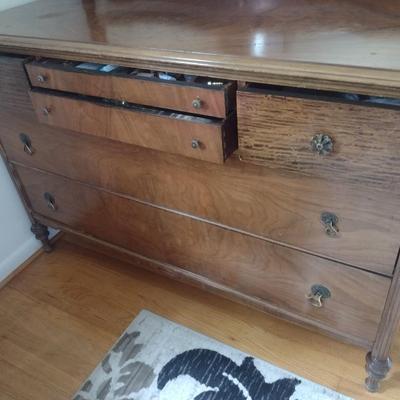 Antique Flame Mahogany Four Over Two Chest of Drawers with Swivel Mirror
