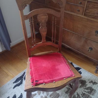 Antique Tiger Oak Carved Wood Chair