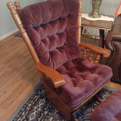 Maple Framed Tufted Cushion Glider Chair with Matching Ottoman