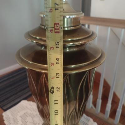 Pair of Matching Heavy Brass Urn Shaped Table Lamps with Shades