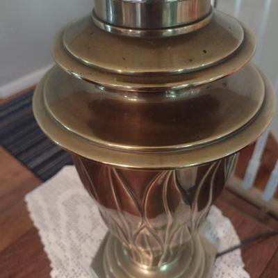 Pair of Matching Heavy Brass Urn Shaped Table Lamps with Shades