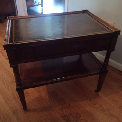 Mid Century Design Leather Top Side Table with Single Drawer