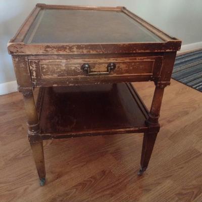 Mid Century Design Leather Top Side Table with Single Drawer