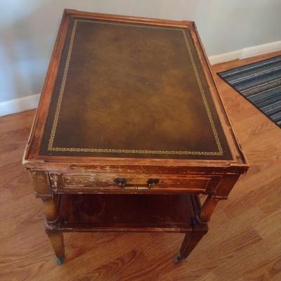 Mid Century Design Leather Top Side Table with Single Drawer