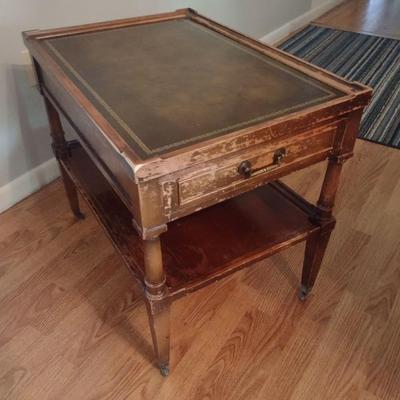 Mid Century Design Leather Top Side Table with Single Drawer