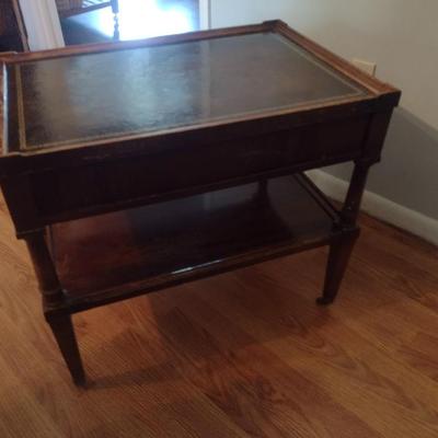 Mid Century Design Leather Top Side Table with Single Drawer
