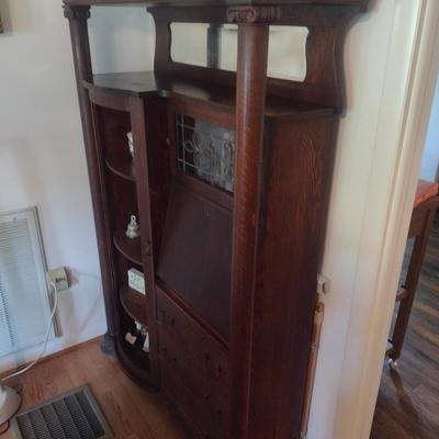 Antique Victorian Drop Front Secretary with Bow Front Side Hutch (No Contents)