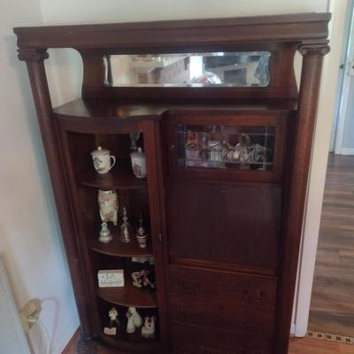 Antique Victorian Drop Front Secretary with Bow Front Side Hutch (No Contents)