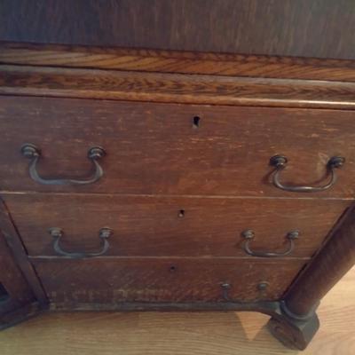 Antique Victorian Drop Front Secretary with Bow Front Side Hutch (No Contents)