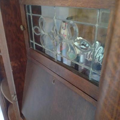 Antique Victorian Drop Front Secretary with Bow Front Side Hutch (No Contents)