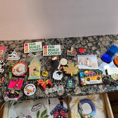 Kitchen refrigerator Magnet & Linen Lot with an apron and coasters