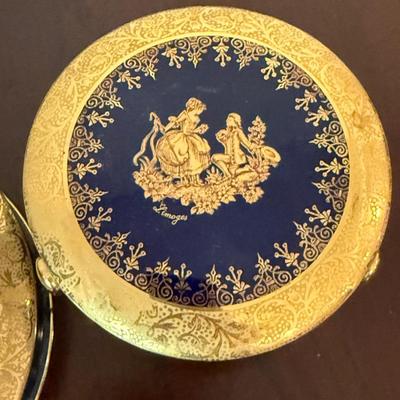 Limoges royal blue and gold bowls with lids