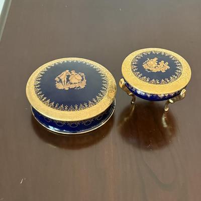 Limoges royal blue and gold bowls with lids