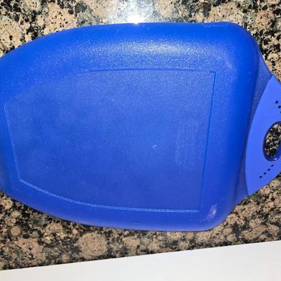 2 glass lidded food Storage Containers + Blue Cutting Board Set (3-Piece)
