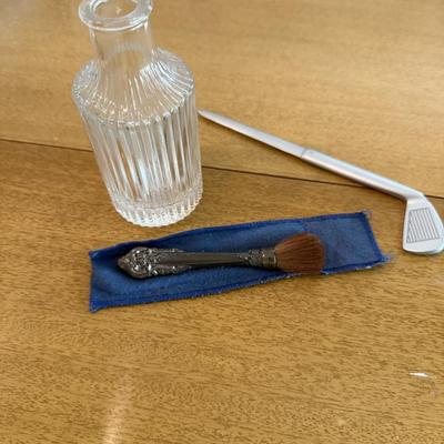 Wallace silver make up brush, golf letter opener and bud vase