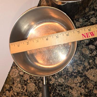 3-Piece Cookware Lot – 2 Stainless Steel Pots w/ Lids + Wagner Cast Iron Skillet