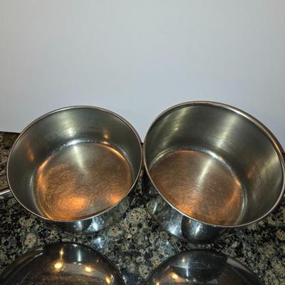 3-Piece Cookware Lot – 2 Stainless Steel Pots w/ Lids + Wagner Cast Iron Skillet