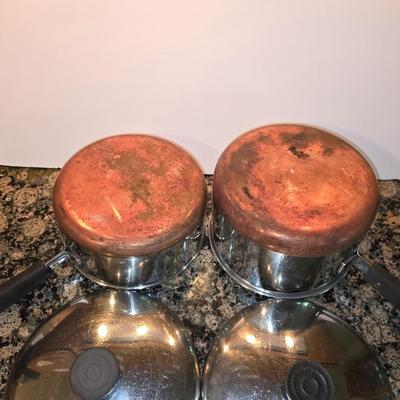 3-Piece Cookware Lot – 2 Stainless Steel Pots w/ Lids + Wagner Cast Iron Skillet