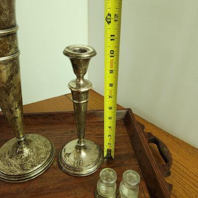 Weighted Sterling Silver Candle Sticks, Vase, Salt Pepper Shakers