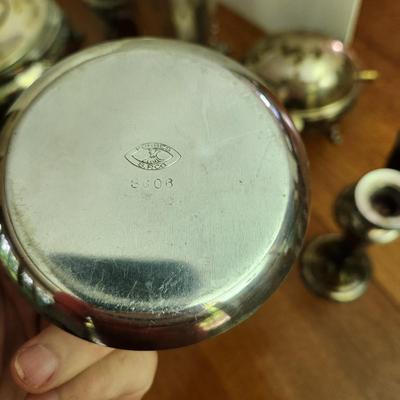 Silverplate Lot Candle Sticks, Cream & Sugar , Server Bowl