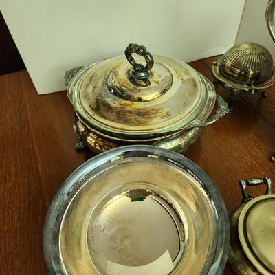 Silverplate Lot Candle Sticks, Cream & Sugar , Server Bowl
