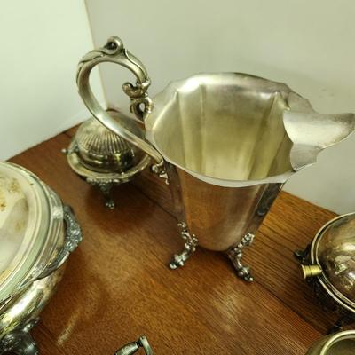Silverplate Lot Candle Sticks, Cream & Sugar , Server Bowl