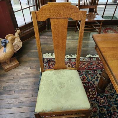 Oak Table 45"x44" w 5 10" Leaves on Casters w 6 Chairs by McNeill Chair Co