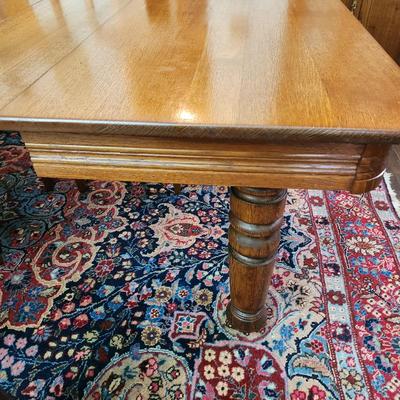 Oak Table 45"x44" w 5 10" Leaves on Casters w 6 Chairs by McNeill Chair Co