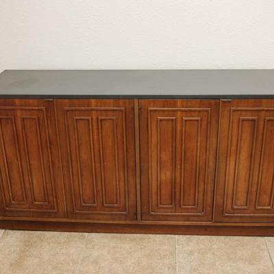 Mid Century Broyhill Sculptra Walnut And Slate Buffet Chest