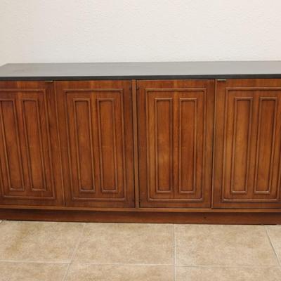 Mid Century Broyhill Sculptra Walnut And Slate Buffet Chest