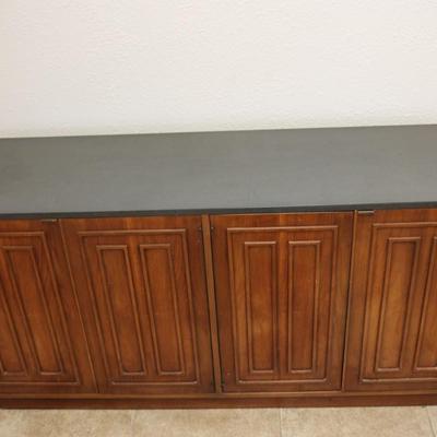 Mid Century Broyhill Sculptra Walnut And Slate Buffet Chest