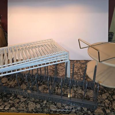 Kitchen Cabinet Organizers Lot – Dish Rack + Tiered Turntable + Lid Rack