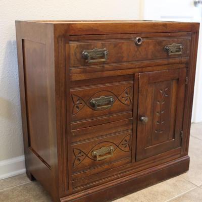 Vintage Wood Cabinet Base – Carved Details & Dovetail Drawers