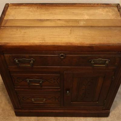 Vintage Wood Cabinet Base – Carved Details & Dovetail Drawers