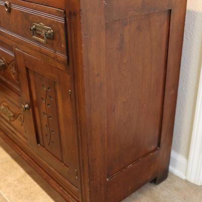 Vintage Wood Cabinet Base – Carved Details & Dovetail Drawers