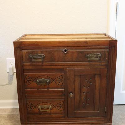Vintage Wood Cabinet Base – Carved Details & Dovetail Drawers