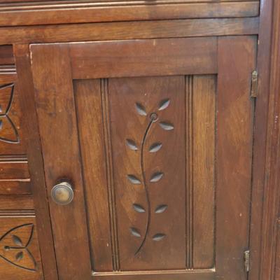 Vintage Wood Cabinet Base – Carved Details & Dovetail Drawers