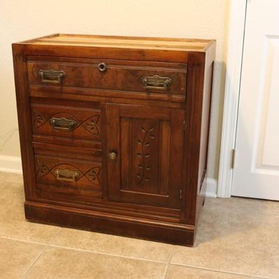 Vintage Wood Cabinet Base – Carved Details & Dovetail Drawers