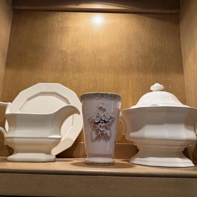 Beautiful tureen, platter and antique vase