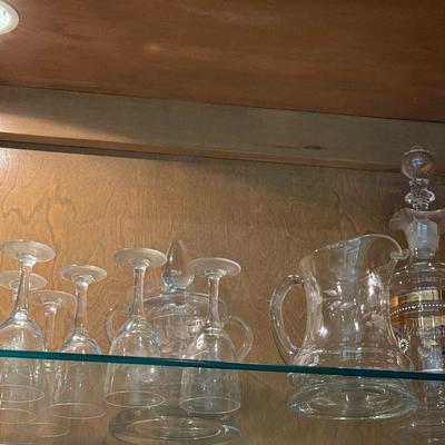 Lot of gorgeous etched glass pitchers, carafes, glassware and more