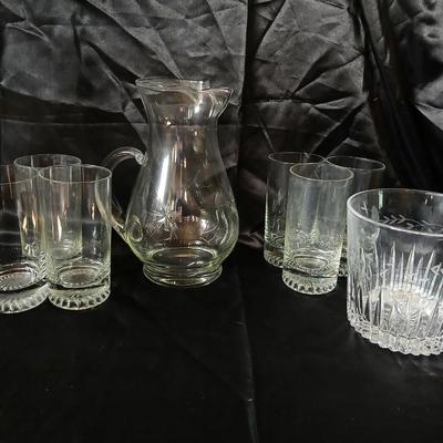 Glass Beverage Set – Pitcher, Glass ice bucket + 6 matching Glasses