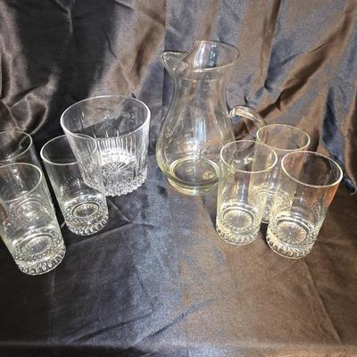 Glass Beverage Set – Pitcher, Glass ice bucket + 6 matching Glasses