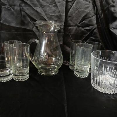 Glass Beverage Set – Pitcher, Glass ice bucket + 6 matching Glasses