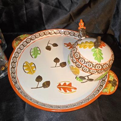 Vintage Fall Harvest Drinkware & Ceramic Serving Set – 8 Pc
