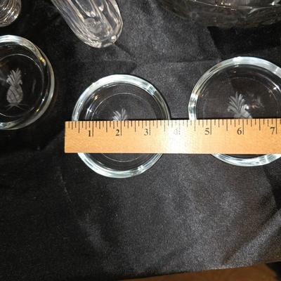 Mixed Etched Princess house style Glassware Lot and a large silver toned edge bowl