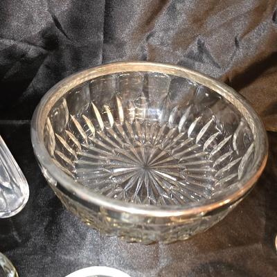 Mixed Etched Princess house style Glassware Lot and a large silver toned edge bowl