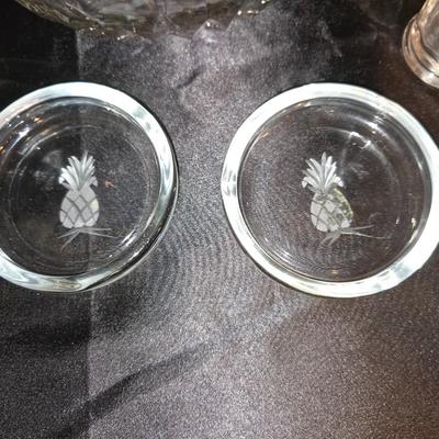 Mixed Etched Princess house style Glassware Lot and a large silver toned edge bowl