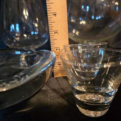 Mixed Glassware Lot – Brandy Snifters, Heavy glass ashtray, & Shot Glasses
