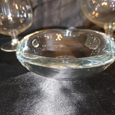 Mixed Glassware Lot – Brandy Snifters, Heavy glass ashtray, & Shot Glasses